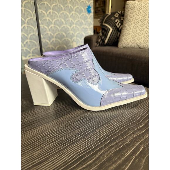 Jeffrey Campbell Lavender and Light Blue Croc-Accent Block Heel Mules - Picture 4 of 7